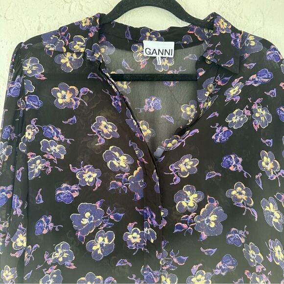 GANNI Shirt Top Women Size 36/4 Floral Button Down Long Sleeve Boho Office - Picture 2 of 6